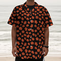 Orange Maple Leaves Pattern Print Textured Short Sleeve Shirt