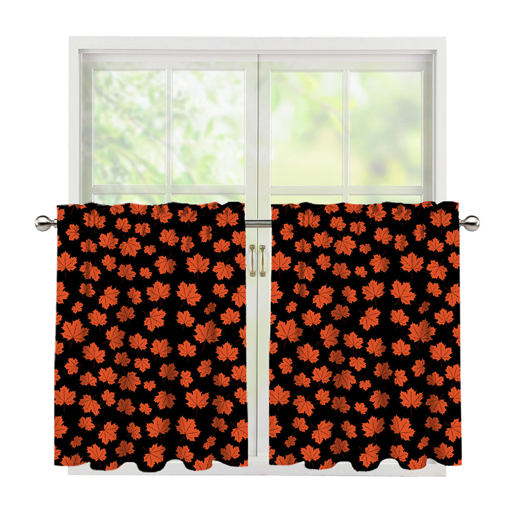 Orange Maple Leaves Pattern Print Tier Curtains