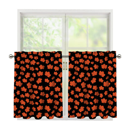 Orange Maple Leaves Pattern Print Tier Curtains