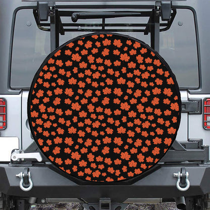Orange Maple Leaves Pattern Print Tire Cover