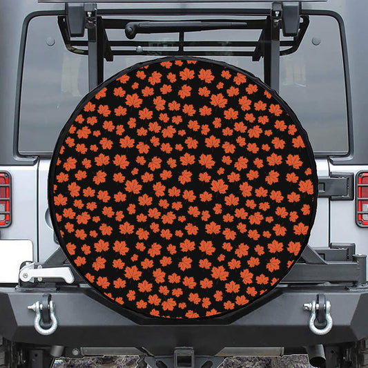 Orange Maple Leaves Pattern Print Tire Cover