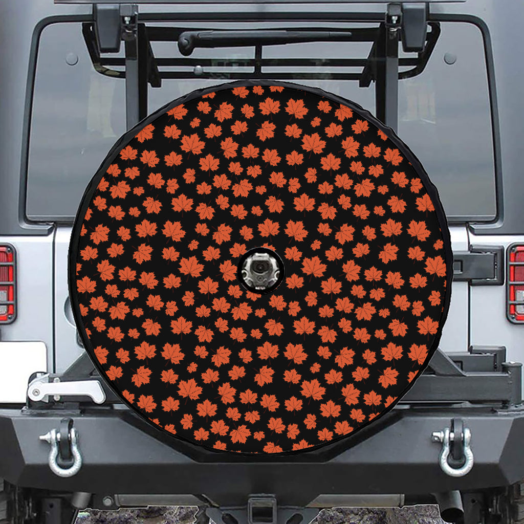 Orange Maple Leaves Pattern Print Tire Cover With Camera Hole