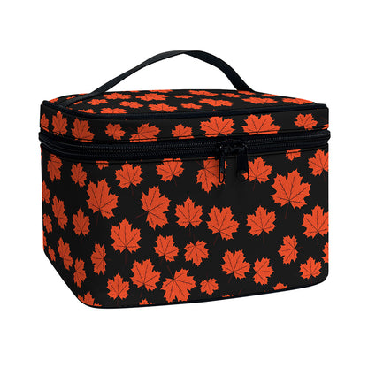 Orange Maple Leaves Pattern Print Travel Makeup Bag