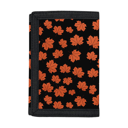 Orange Maple Leaves Pattern Print Trifold Wallet
