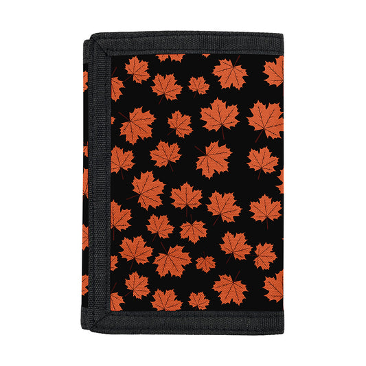 Orange Maple Leaves Pattern Print Trifold Wallet