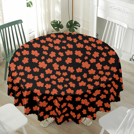 Orange Maple Leaves Pattern Print Waterproof Round Tablecloth