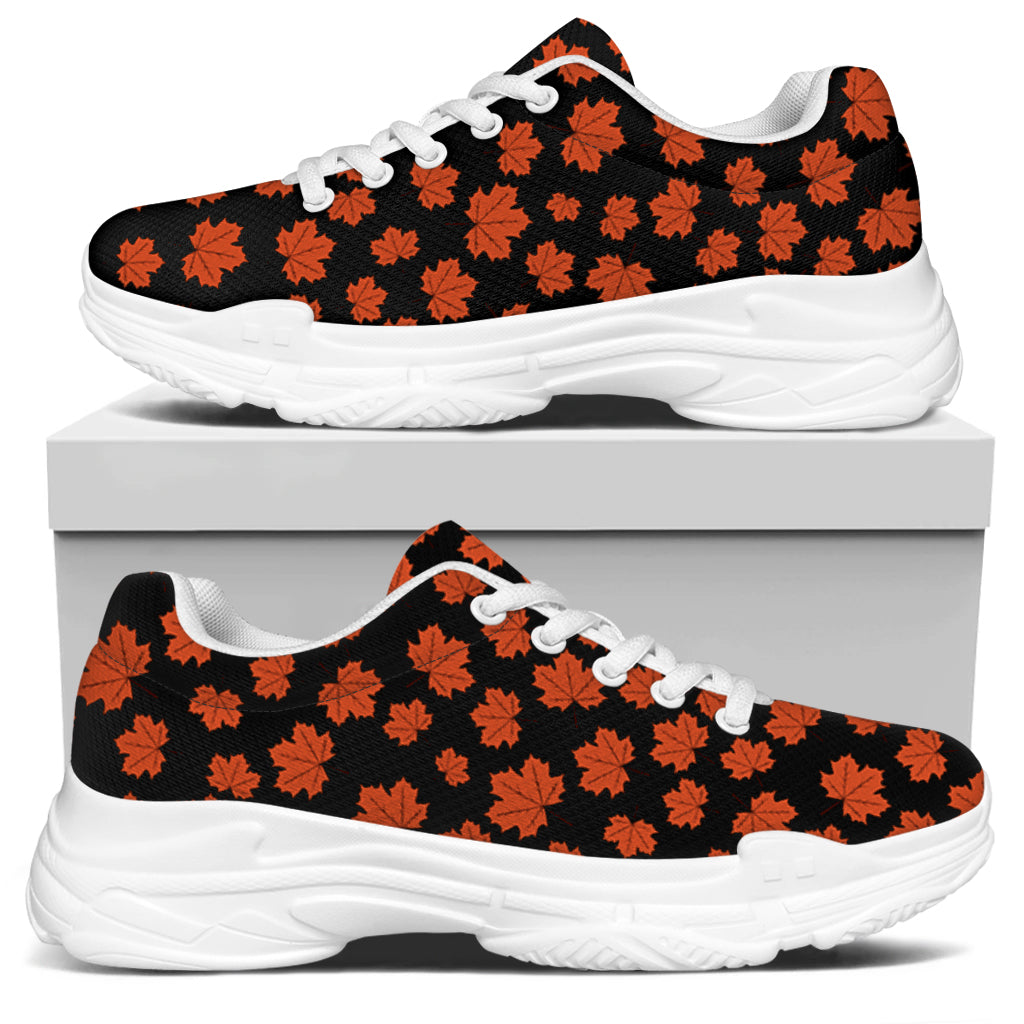 Orange Maple Leaves Pattern Print White Chunky Shoes