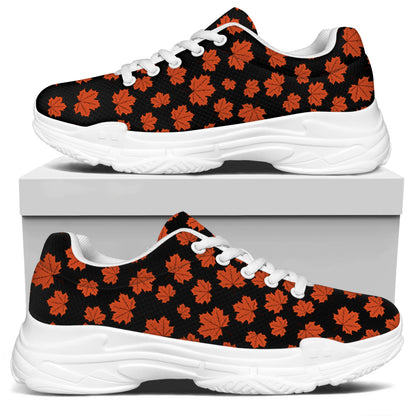 Orange Maple Leaves Pattern Print White Chunky Shoes