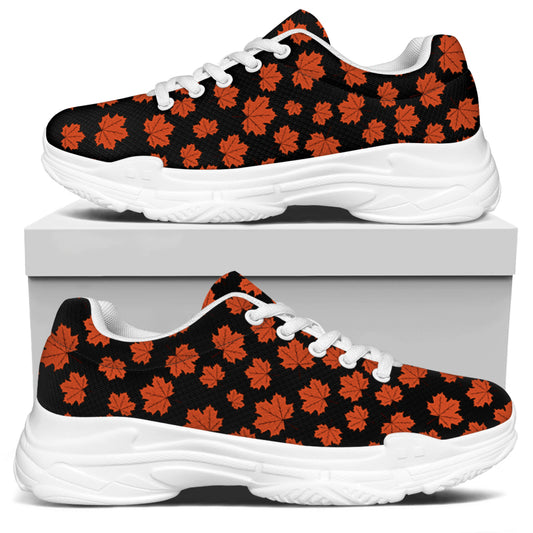Orange Maple Leaves Pattern Print White Chunky Shoes