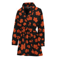 Orange Maple Leaves Pattern Print Women's Bathrobe