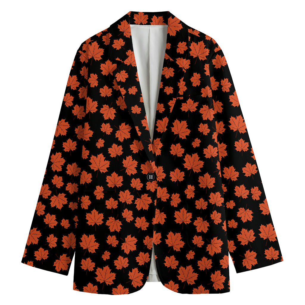 Orange Maple Leaves Pattern Print Women's Blazer
