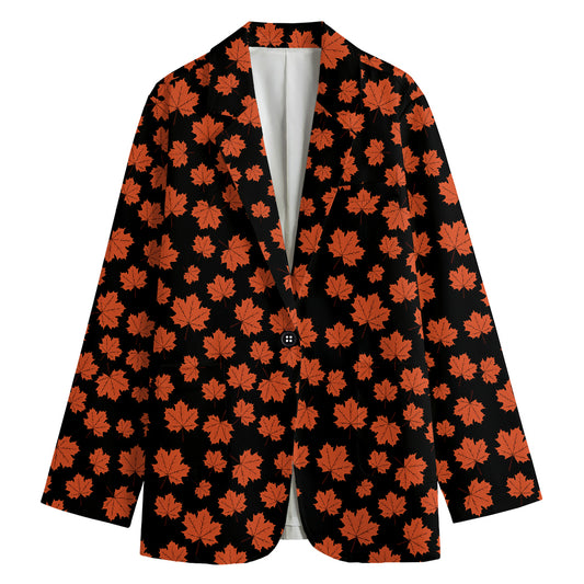 Orange Maple Leaves Pattern Print Women's Blazer
