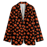Orange Maple Leaves Pattern Print Women's Cotton Blazer
