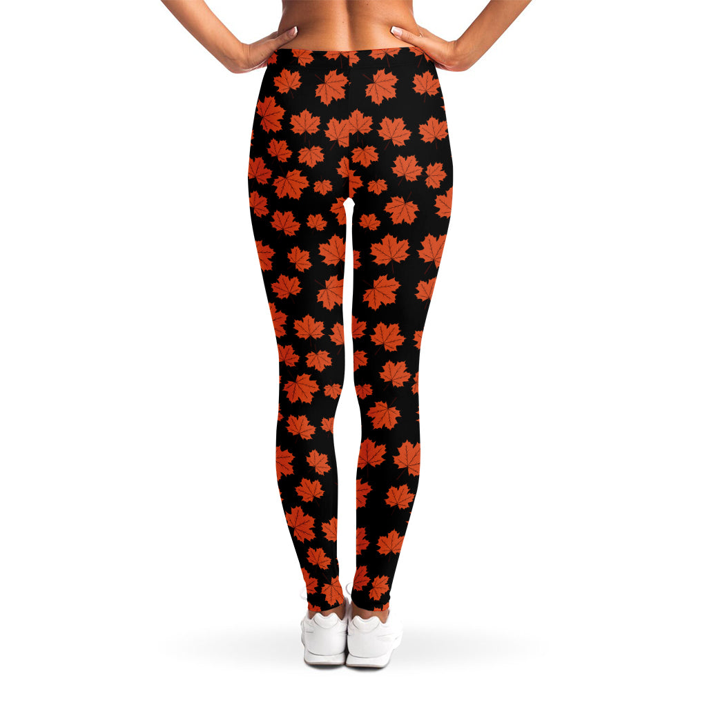 Orange Maple Leaves Pattern Print Women's Leggings