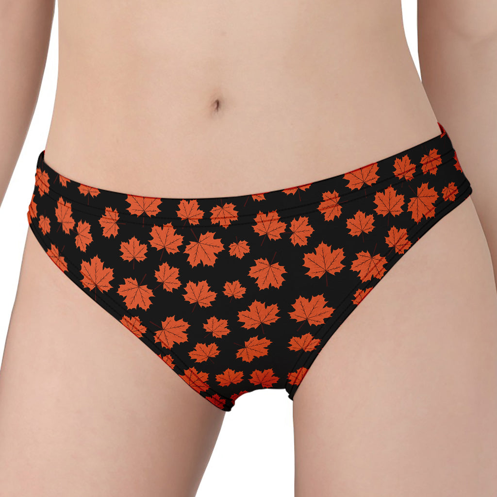 Orange Maple Leaves Pattern Print Women's Panties