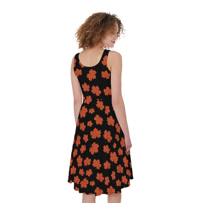 Orange Maple Leaves Pattern Print Women's Sleeveless Dress