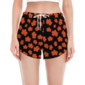 Orange Maple Leaves Pattern Print Women's Split Running Shorts