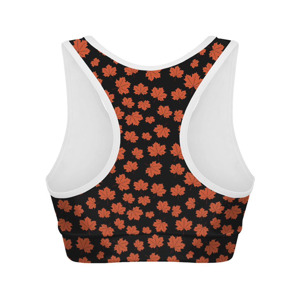 Orange Maple Leaves Pattern Print Women's Sports Bra