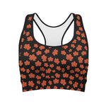 Orange Maple Leaves Pattern Print Women's Sports Bra