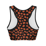 Orange Maple Leaves Pattern Print Women's Sports Bra