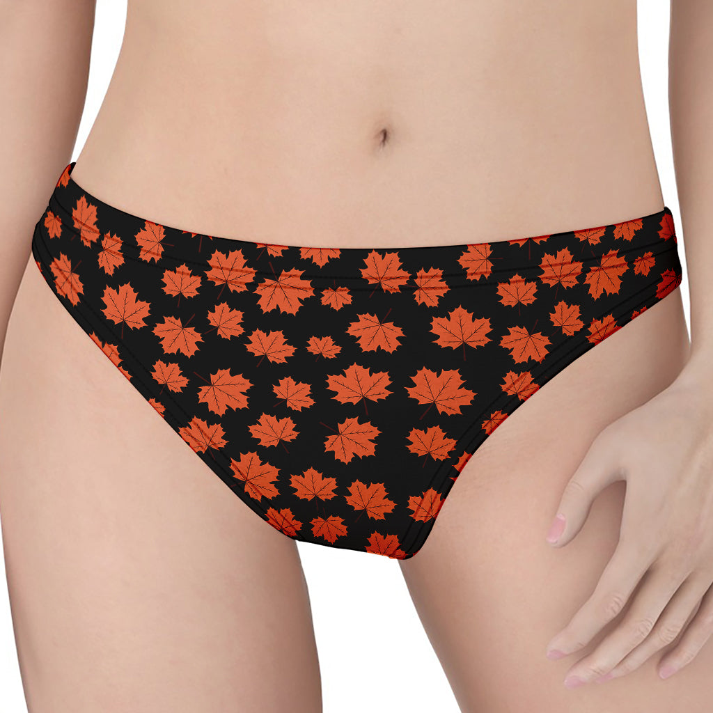 Orange Maple Leaves Pattern Print Women's Thong