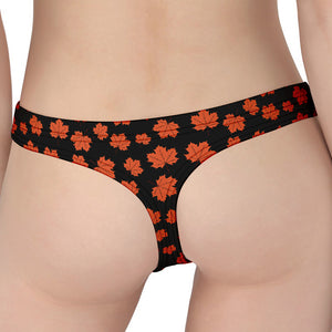 Orange Maple Leaves Pattern Print Women's Thong