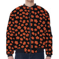 Orange Maple Leaves Pattern Print Zip Sleeve Bomber Jacket