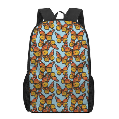 Orange Monarch Butterflies Pattern Print 17 Inch Backpack