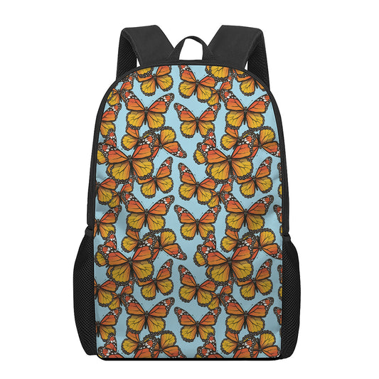 Orange Monarch Butterflies Pattern Print 17 Inch Backpack