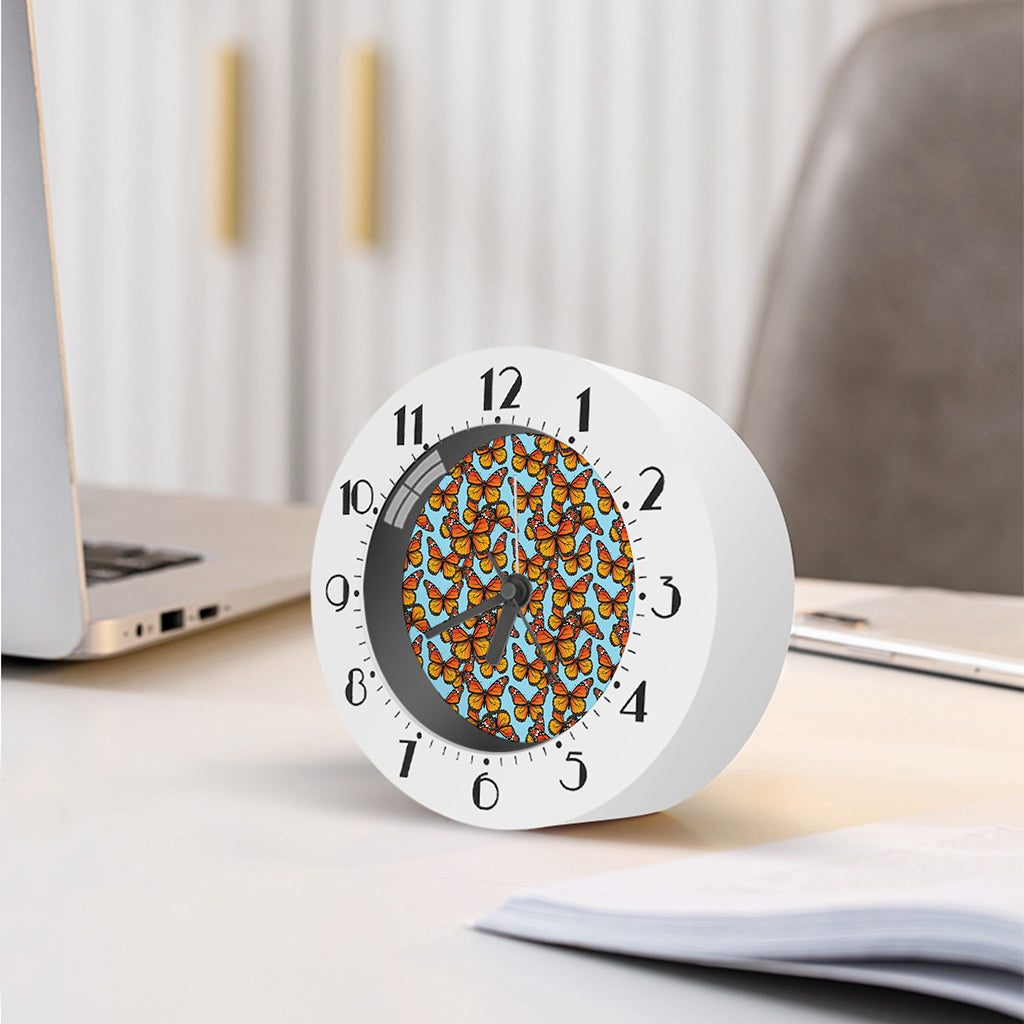 Orange Monarch Butterflies Pattern Print Alarm Clock