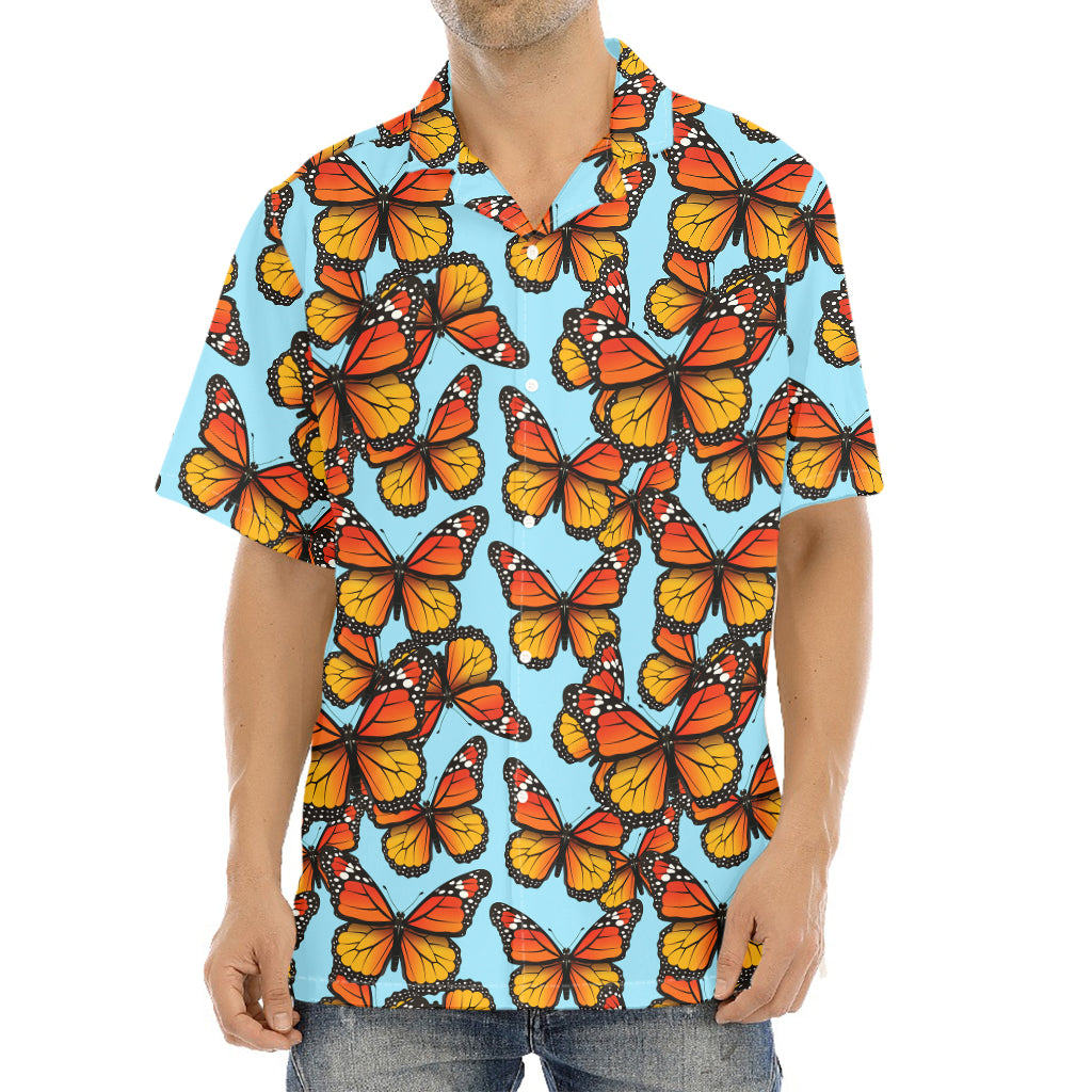 Orange Monarch Butterflies Pattern Print Aloha Shirt