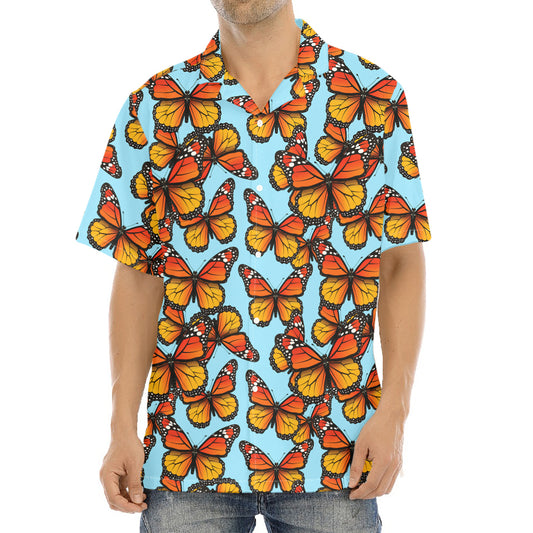Orange Monarch Butterflies Pattern Print Aloha Shirt