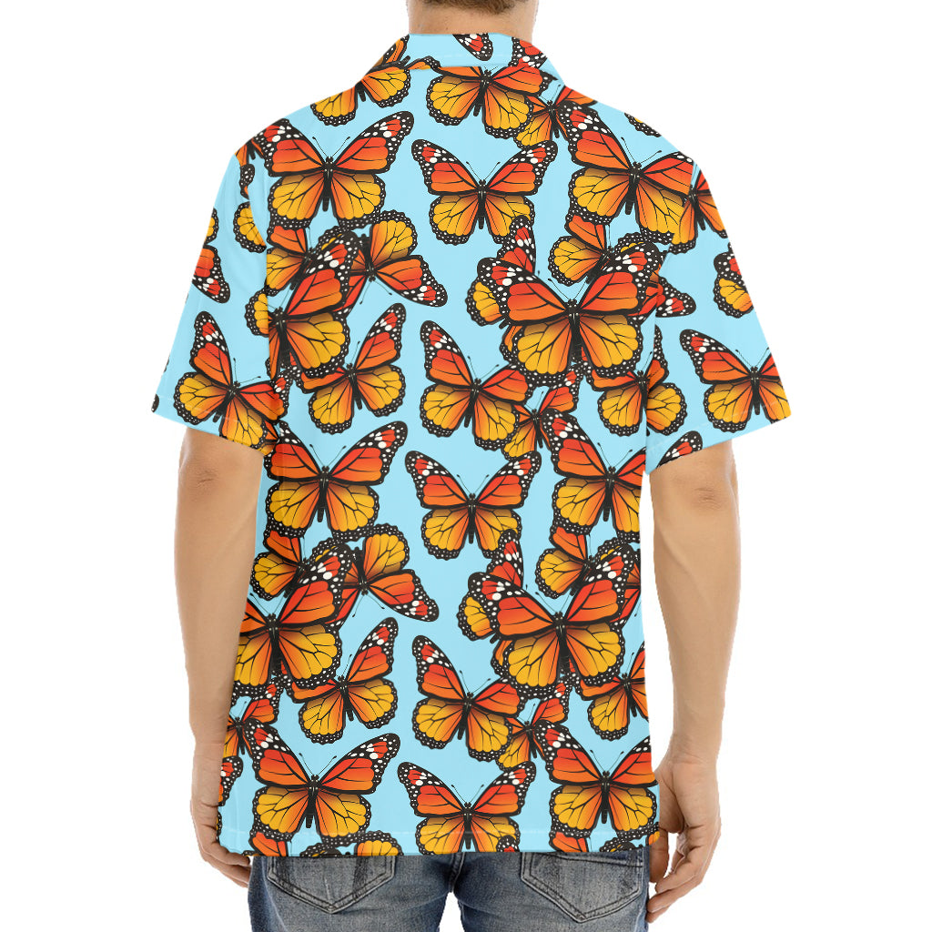Orange Monarch Butterflies Pattern Print Aloha Shirt