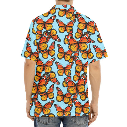 Orange Monarch Butterflies Pattern Print Aloha Shirt