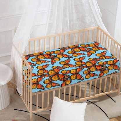 Orange Monarch Butterflies Pattern Print Baby Crib Sheet