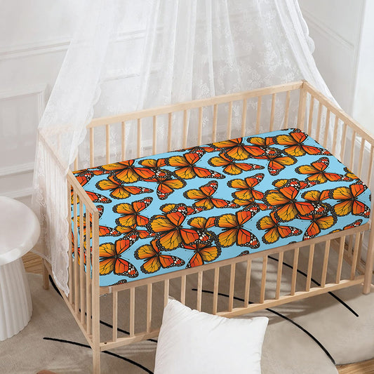 Orange Monarch Butterflies Pattern Print Baby Crib Sheet