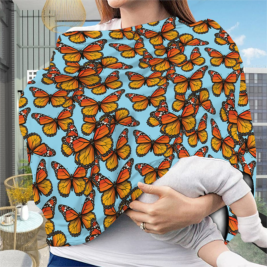 Orange Monarch Butterflies Pattern Print Baby Seat Cover