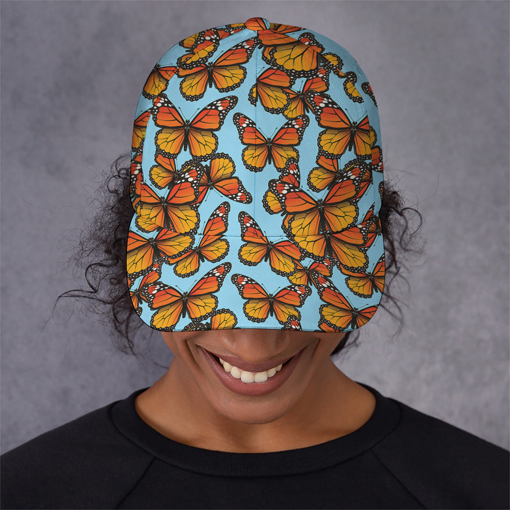 Orange Monarch Butterflies Pattern Print Baseball Cap