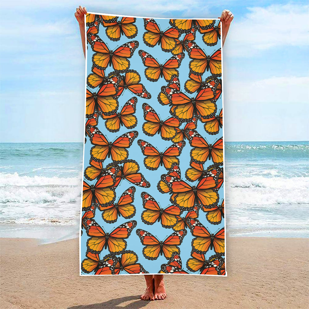 Orange Monarch Butterflies Pattern Print Beach Towel