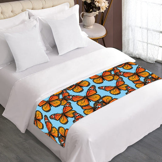 Orange Monarch Butterflies Pattern Print Bed Runner