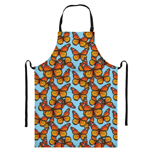 Orange Monarch Butterflies Pattern Print Bib Apron With Pocket