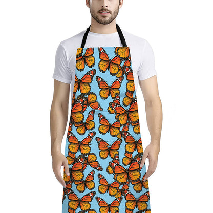 Orange Monarch Butterflies Pattern Print Bib Apron With Pocket