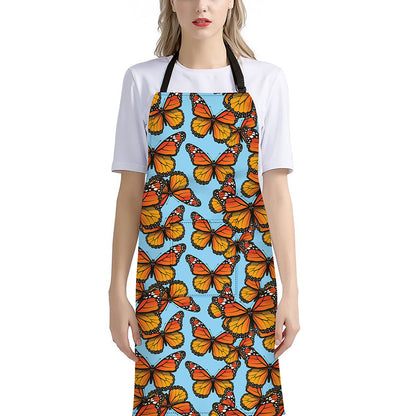 Orange Monarch Butterflies Pattern Print Bib Apron With Pocket