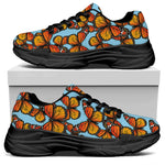 Orange Monarch Butterflies Pattern Print Black Chunky Shoes