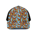 Orange Monarch Butterflies Pattern Print Black Mesh Trucker Hat