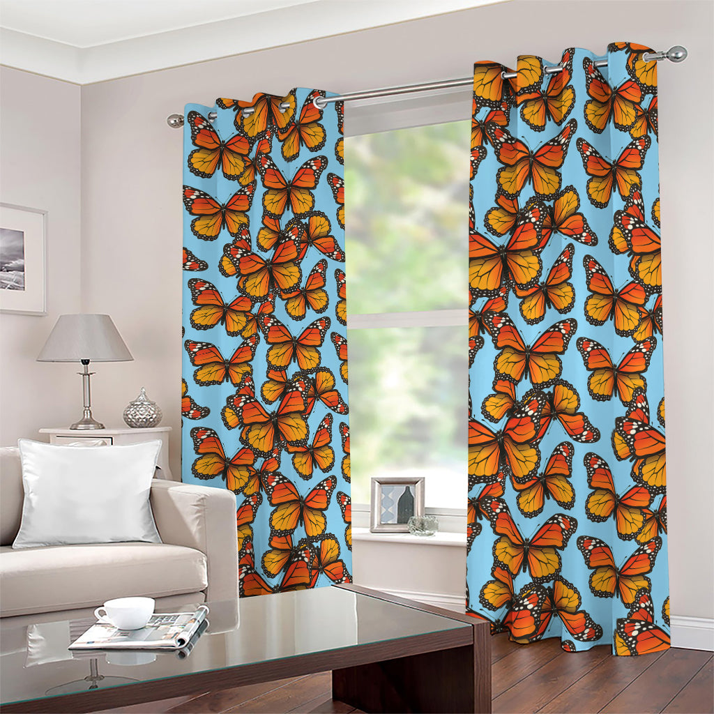 Orange Monarch Butterflies Pattern Print Blackout Grommet Curtains