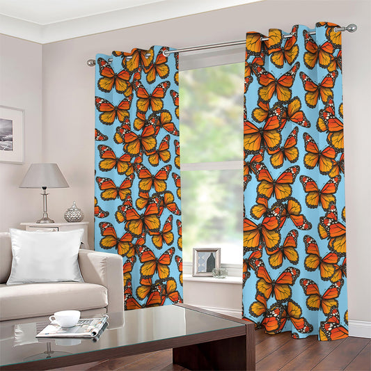 Orange Monarch Butterflies Pattern Print Blackout Grommet Curtains