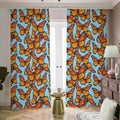 Orange Monarch Butterflies Pattern Print Dimout Pencil Pleat Curtains