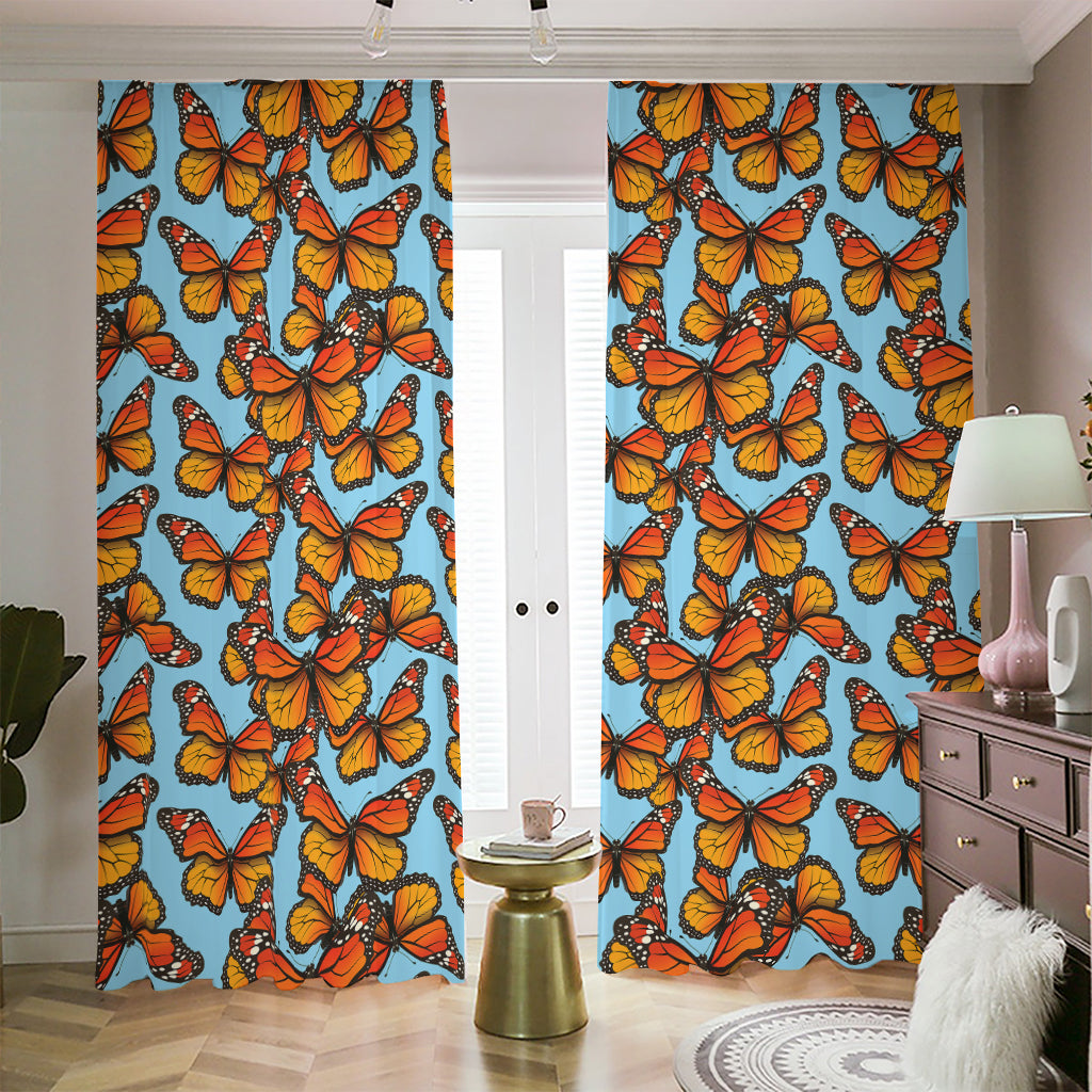 Orange Monarch Butterflies Pattern Print Blackout Pencil Pleat Curtains