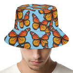 Orange Monarch Butterflies Pattern Print Bucket Hat